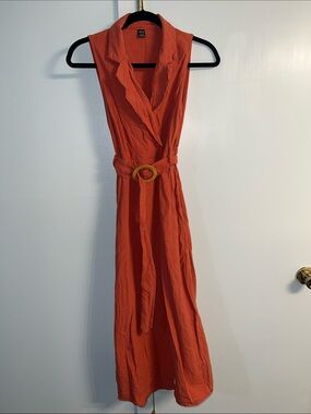 SHEIN Orange Sleeveless Belted Maxi Dress